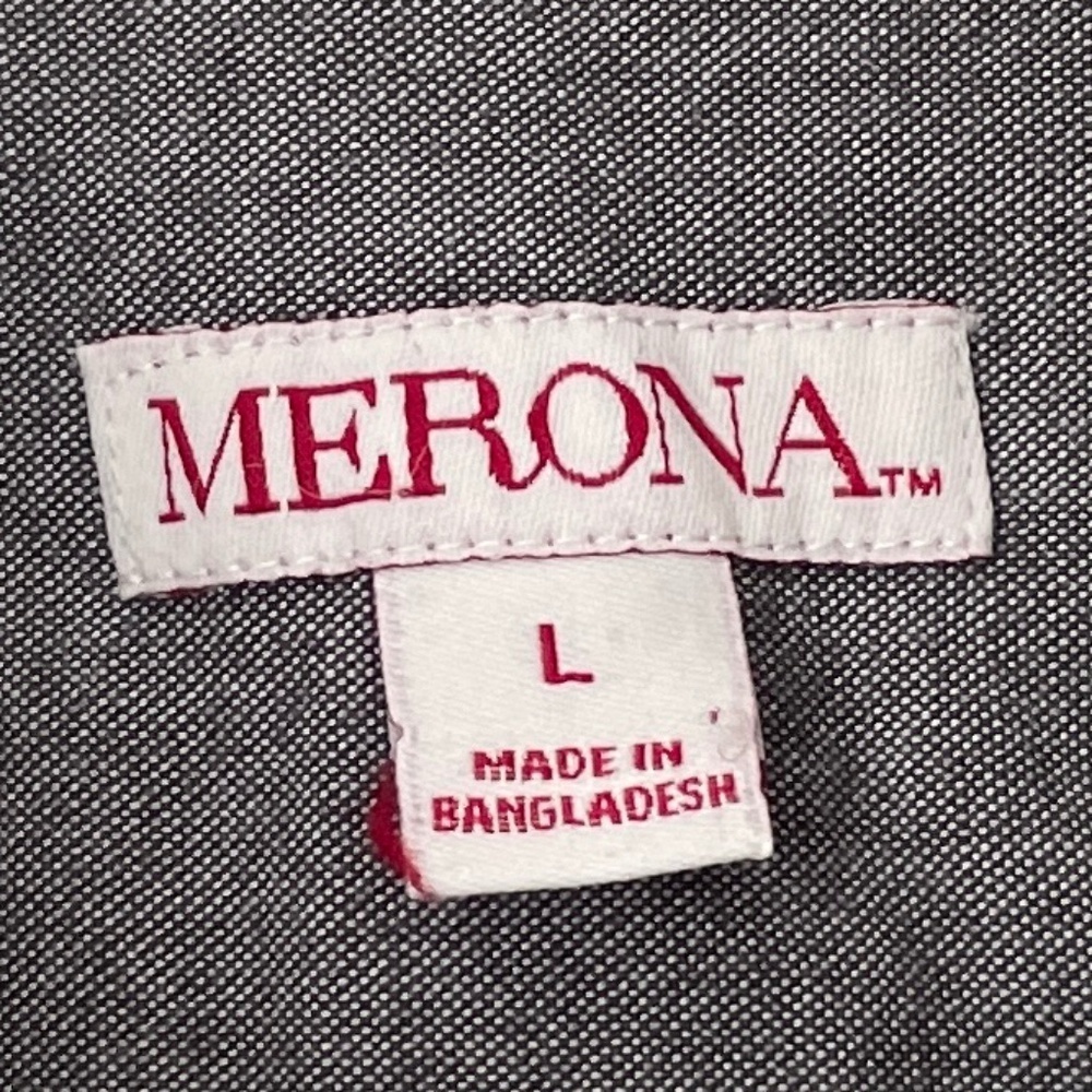 Merona Men's Gray Long Sleeve Button down Shirt Cotton Pocket - Picture 6 of 8